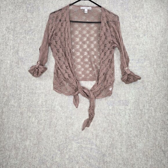 French Laundry Knit Tie Front Cardigan Dusty Mauve 3/4 Sleeve Lightweight L - Picture 1 of 8
